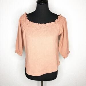 Lulus dusty pink gauze crinkle off shoulder top size Medium ruffle boho
